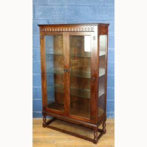 An Old Charm Carved Oak Two Door Glazed Display Cabinet