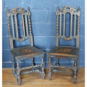A Pair of C19th Carved and Painted Oak Hall Chairs