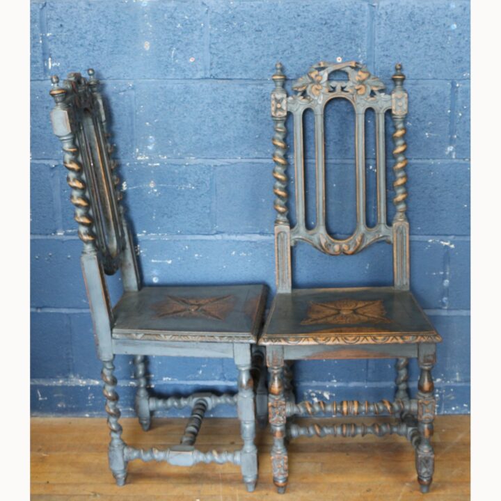 A Pair of C19th Carved and Painted Oak Hall Chairs - Image 2