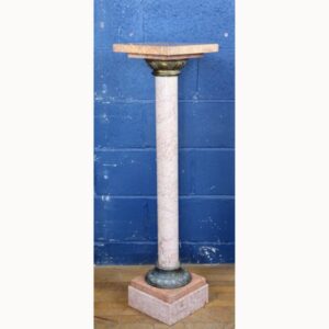 An Early C20th Rouge Pink Marble Stepped Pedestal or Column with Brass Mounts