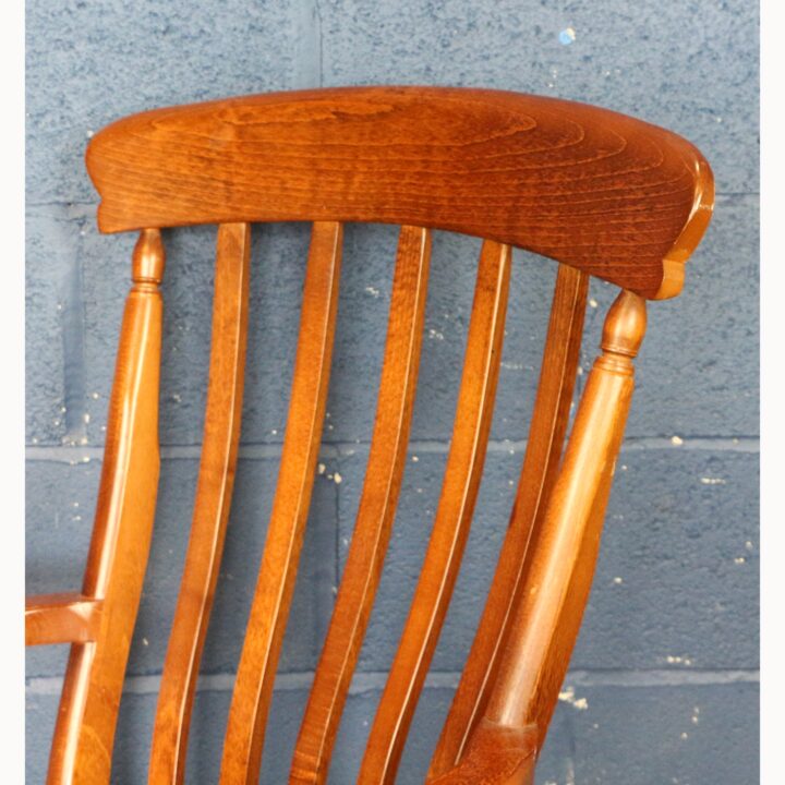 A Vintage Ash Slatback Kitchen Arm Chair Raised on Turned Supports - Image 8