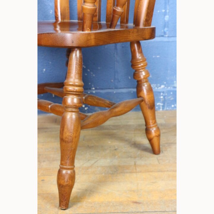 A Vintage Ash Slatback Kitchen Arm Chair Raised on Turned Supports - Image 5