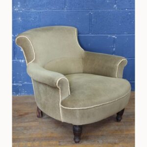 A Victorian Velvet Upholstered Open Tub Armchair Raised on Turned Supports Great Shape