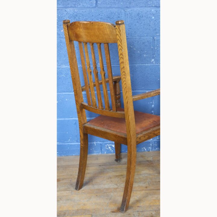 An Arts and Crafts Oak Open Arm Chair with Leather Seat - Image 3