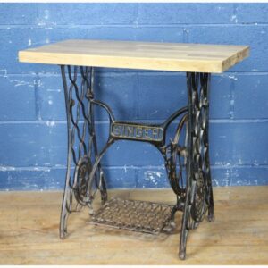 A Vintage Singer Sewing Machine Side Table with Solid Oak Top