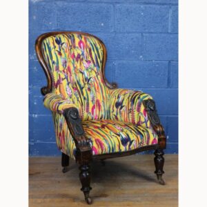 A Victorian Carved Walnut Spoon Back Arm Chair Freshly Upholstered
