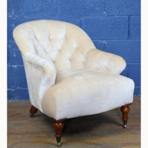 A Victorian Style Deep Buttoned Open Armchair Cream Velvet