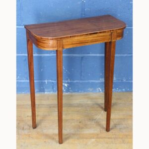 A Georgian Inlaid Mahogany Demi Lune Side or Console Table Raised on Tapering Supports of Small Proportions