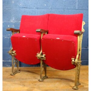 A Pair of Art Deco C1930s Cinema Theatre Seats Red Velvet REF1