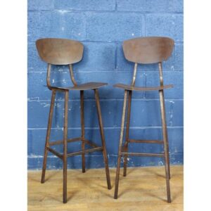 A Pair of C20th Vintage Industrial Steel Kitchen Bar Stools
