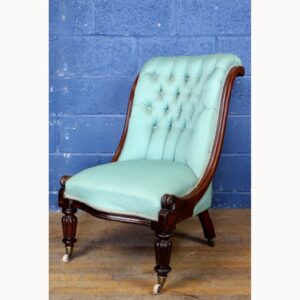 A Victorian Carved Mahogany Slipper Back Chair Deep Buttoned