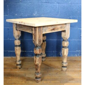 A Vintage Rustic Waxed Pine Square Dining Table Raised on Turned Supports